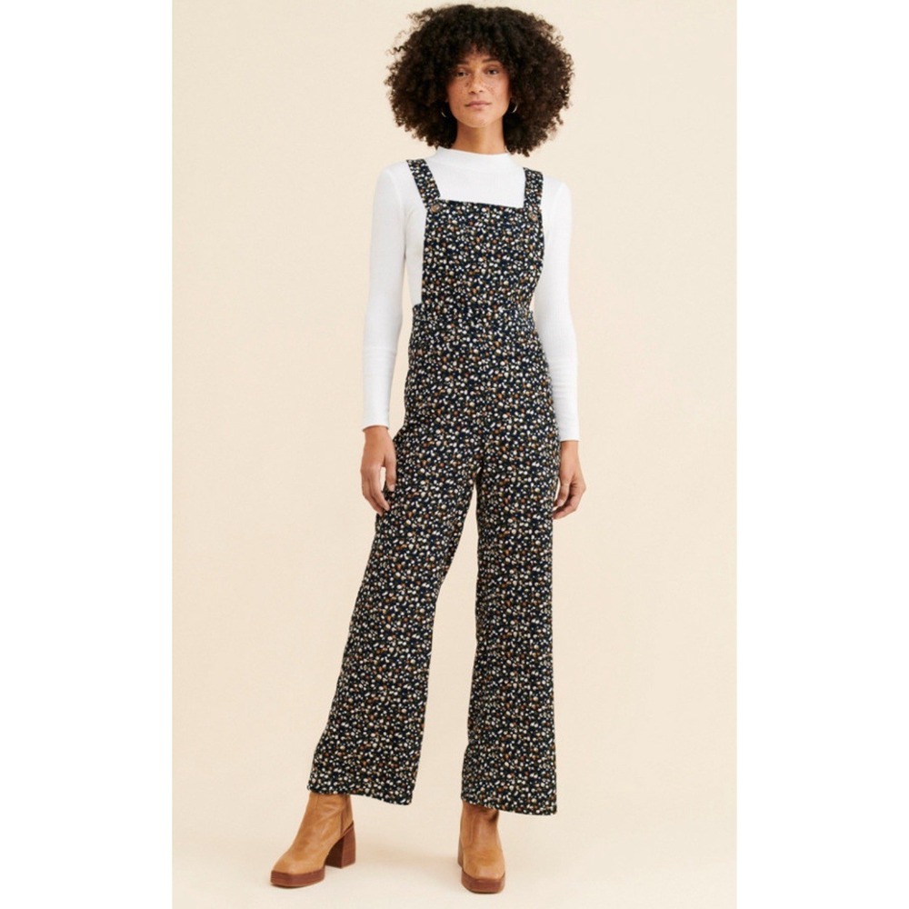 Saint Geraldine Women's Floral Print Corduroy Overalls Size Small Black - Picture 1 of 8